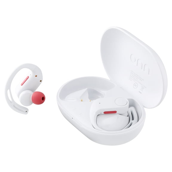 onn Wireless Sport Earbuds with Comfort Grip Ear Hooks, White