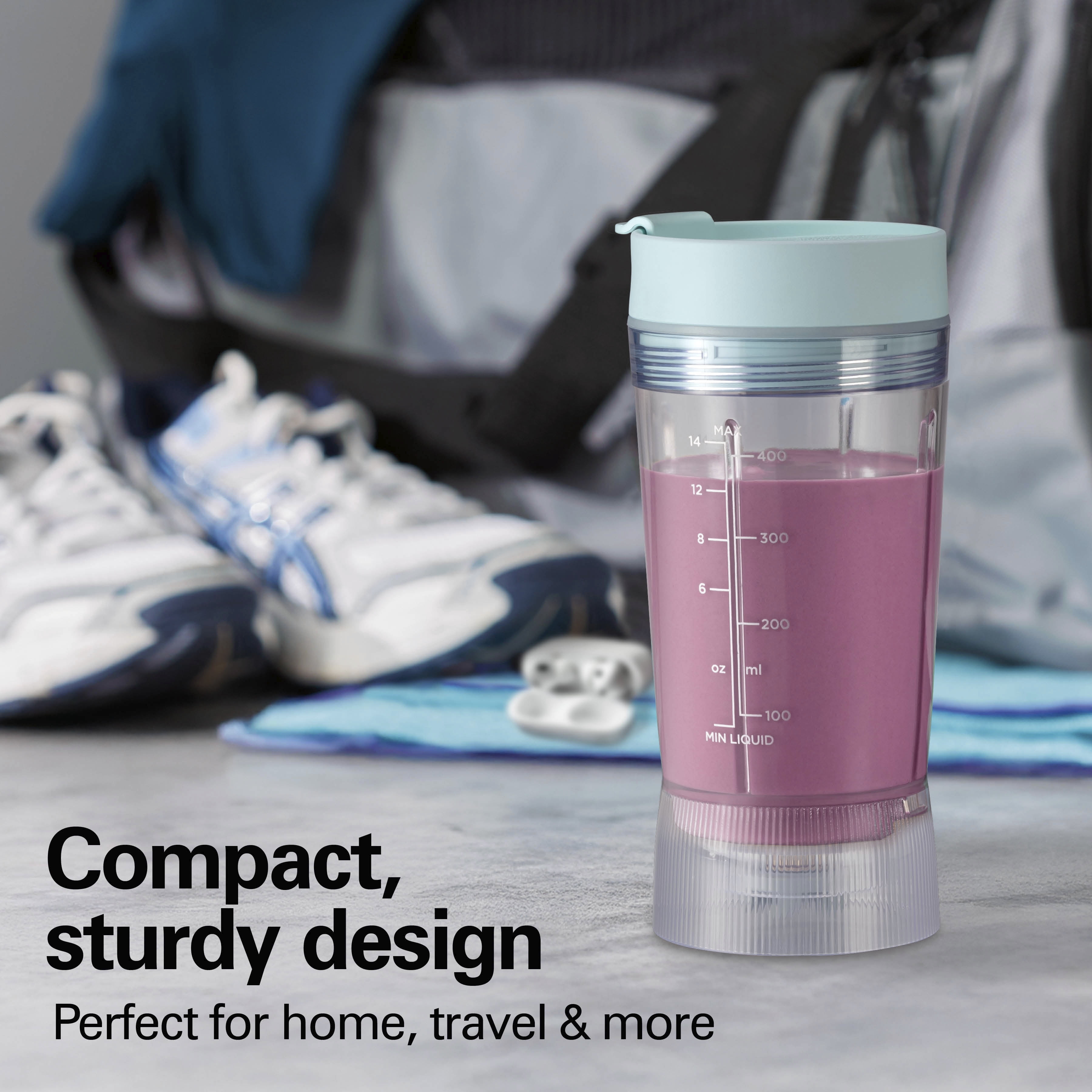 Hamilton Beach Personal Blender, 14 oz BPA-Free Jar 300 W Portable Blender for Shakes and Smoothies with Leakproof Lid, Ice Blue