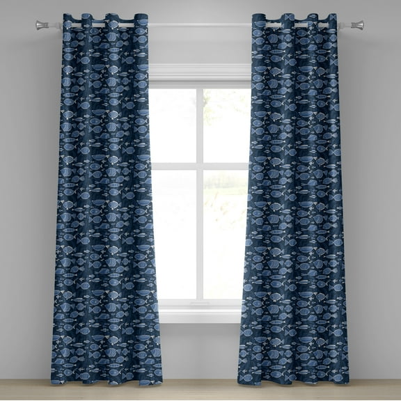 Ambesonne Ocean Grommet Curtain, Tropic Fish Moss Leaves, 50" x 84", Blue Indigo Royal Blue