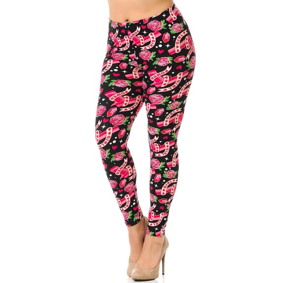 Buttery Soft Girl Power Plus Size Leggings (One Size Plus,Fuchsia)