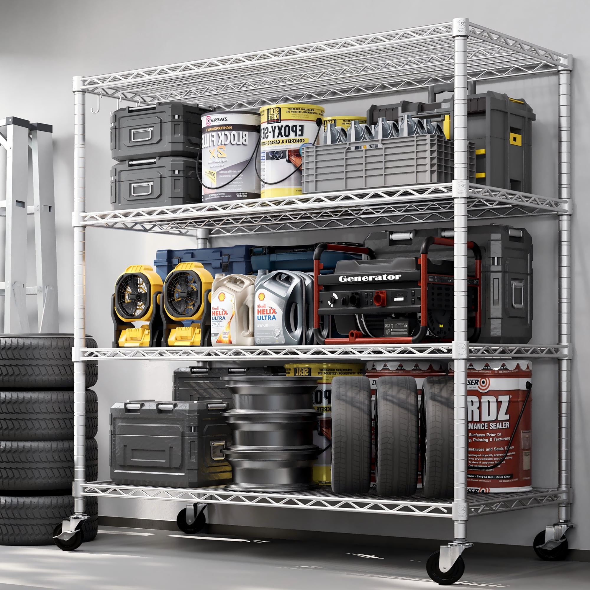 TrumanPick 4-Tier Garage Shelving Unit, 55.5"W x 24"D x 76"H NSF Wire Shelf Metal Large Storage Shelves, Heavy Duty Adjustable Wire Rack 2400 LBS Capacity, Chrome