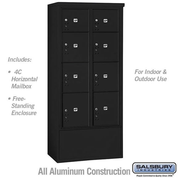 Salsbury Industries  31.75 x 72.125 x 18.5 in. Free-Standing 4C Horizontal Mailbox Unit - Front Loading - USPS Access, Black