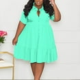 thumbnail image 2 of SMihono Women's Plus Size Button Down Short Shirt Dress Collared V Neck Short Sleeve A-Line Casual Flare Lapel Mini Dress Mint Green XXXL, 2 of 5