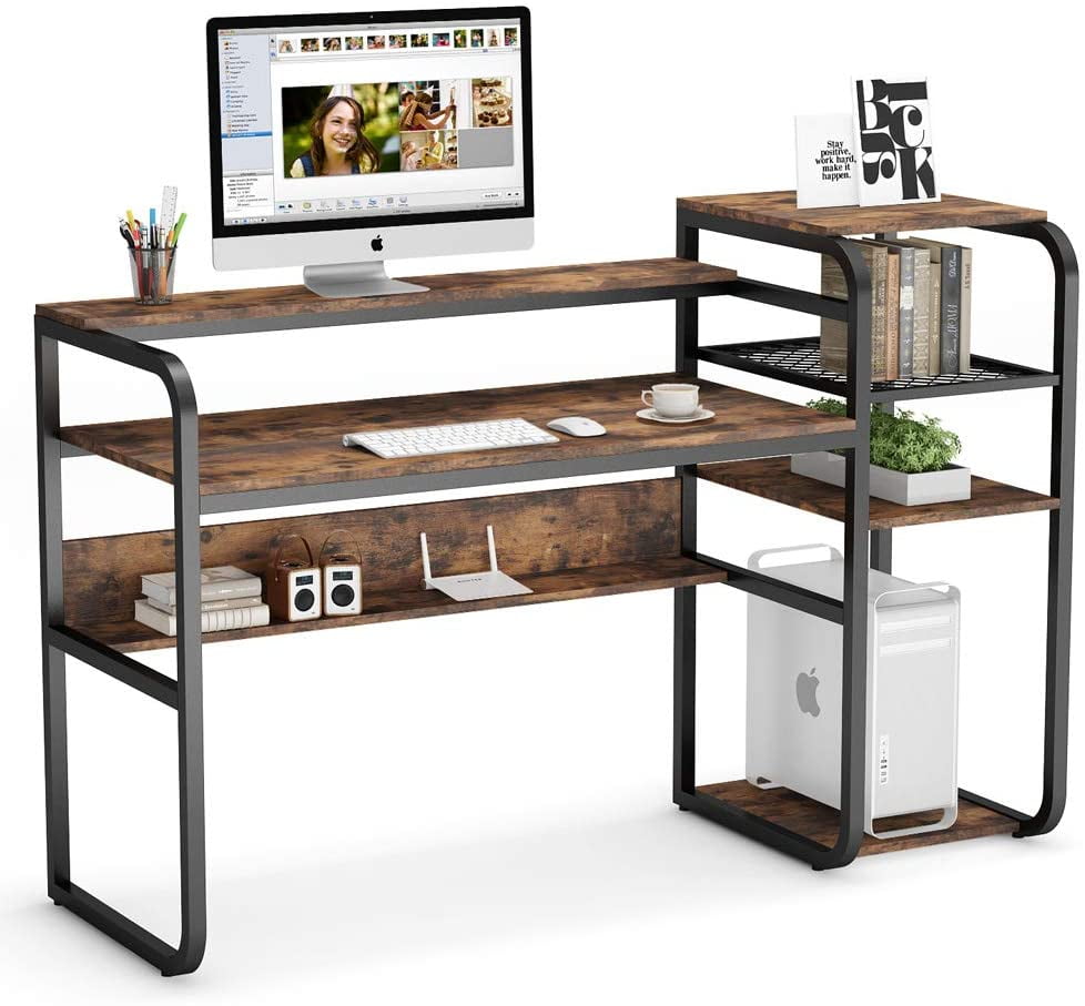 Tribesigns Rustic Computer Desk with Storage Shelves, 57 ...