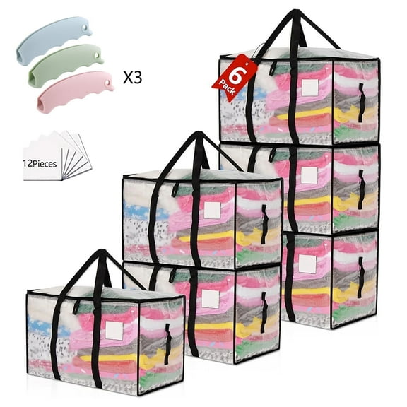 95L Moving Bags Heavy Duty Large, Alternative for Moving Boxes & Moving Supplies, Storage bags for Clothes with Handles, Lids & Zippers(Clear, 6 Pack)