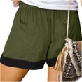 thumbnail image 7 of Oiangi Womens Flat Front Shorts Color Block Summer Shorts Elastic Waist Drawstring Holiday Travel Shorts with Pockets Army Green L, 7 of 7