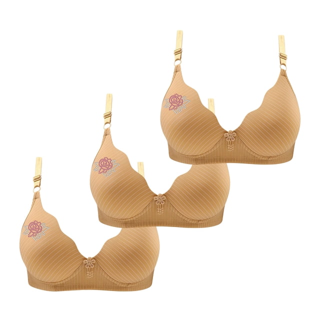LOVZFMLL Bras for Women Woman's Comfortable Breathable Bra Underwear No Rims 3PC Beige XL