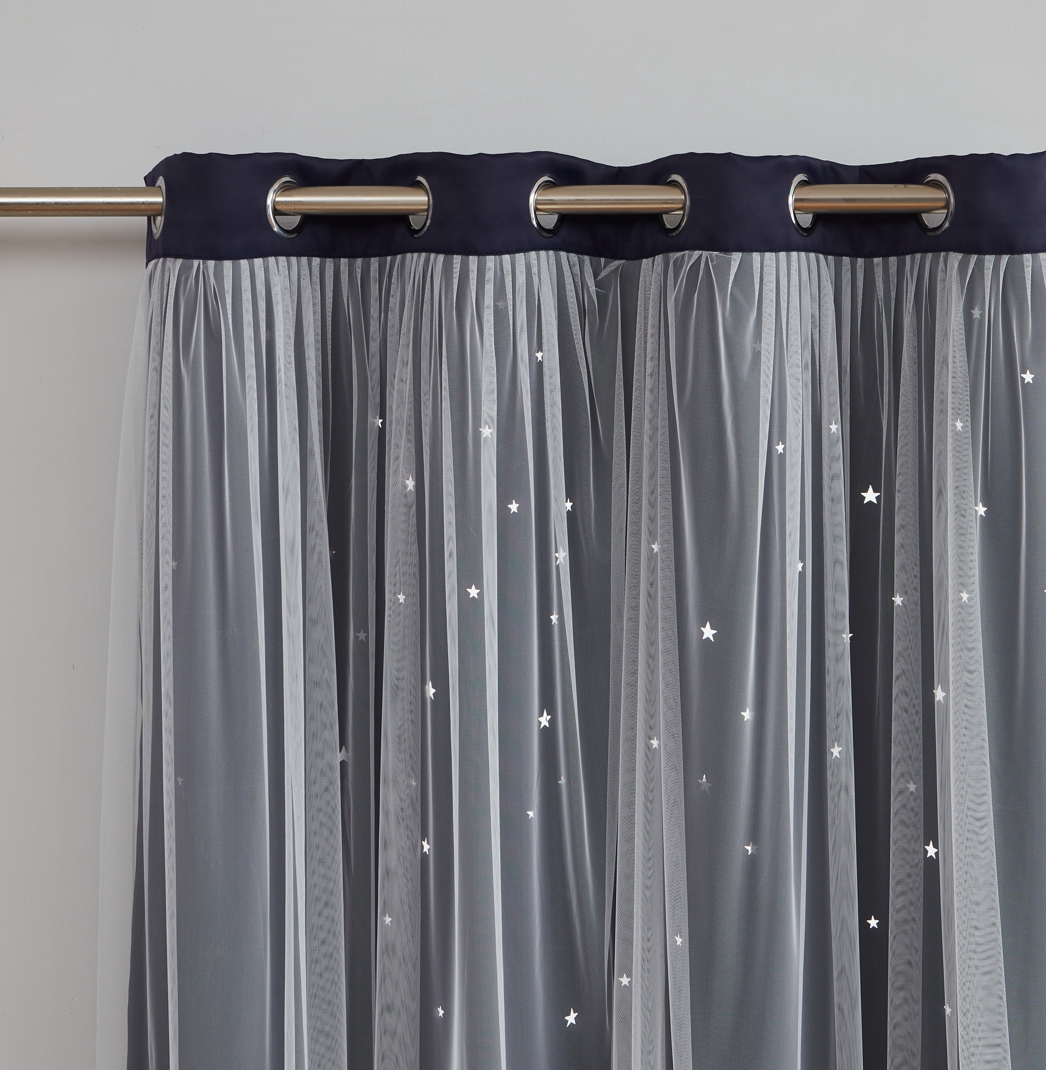 Star Cut-out Blackout Window Panel Pair Navy 50x84X2