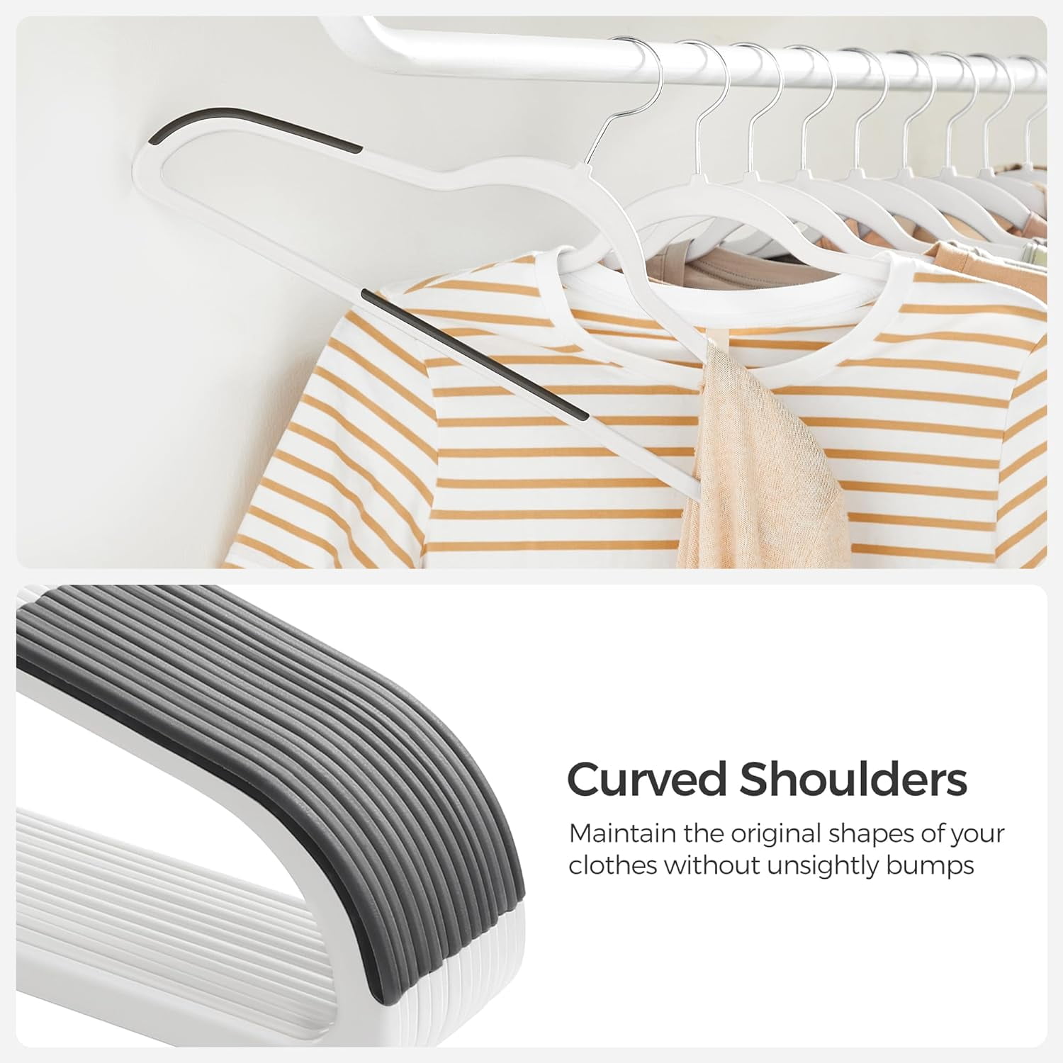 SONGMICS 50 Pack Clothes Hangers Plastic Coat Hangers Space-Saving 360° Swivel Hook Cloud White and Dark Gray