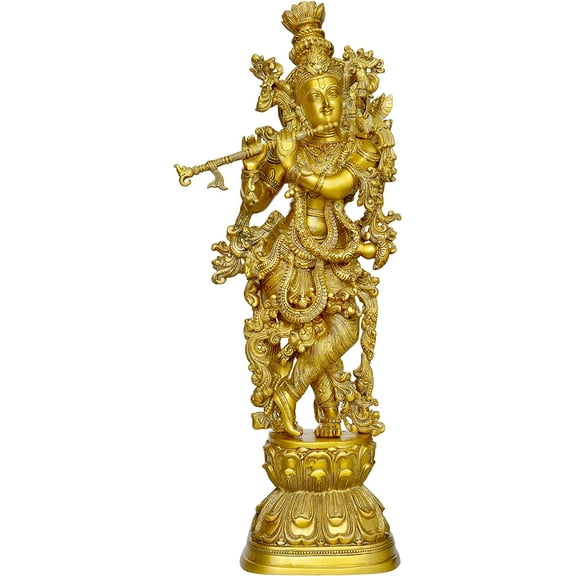 AONA Krishna Large Size Idol Statue Sculpture Brass Height 29"