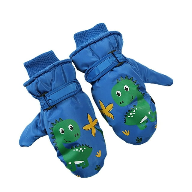 Kids Windproof Outdoor Cycling Gloves Cartoon Dinosaur Print Soft Warm Mitten