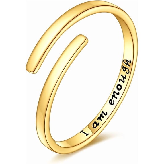 KECHO 14k Real Gold Ring I Am Enough/Just Breathe Inspirational Message Rings Adjustable Jewelry for Birthday Gifts for Women