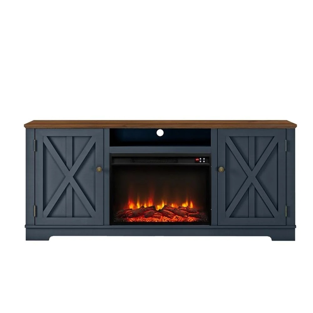 70" TV Stand with 26" Electric Fireplace-Navy