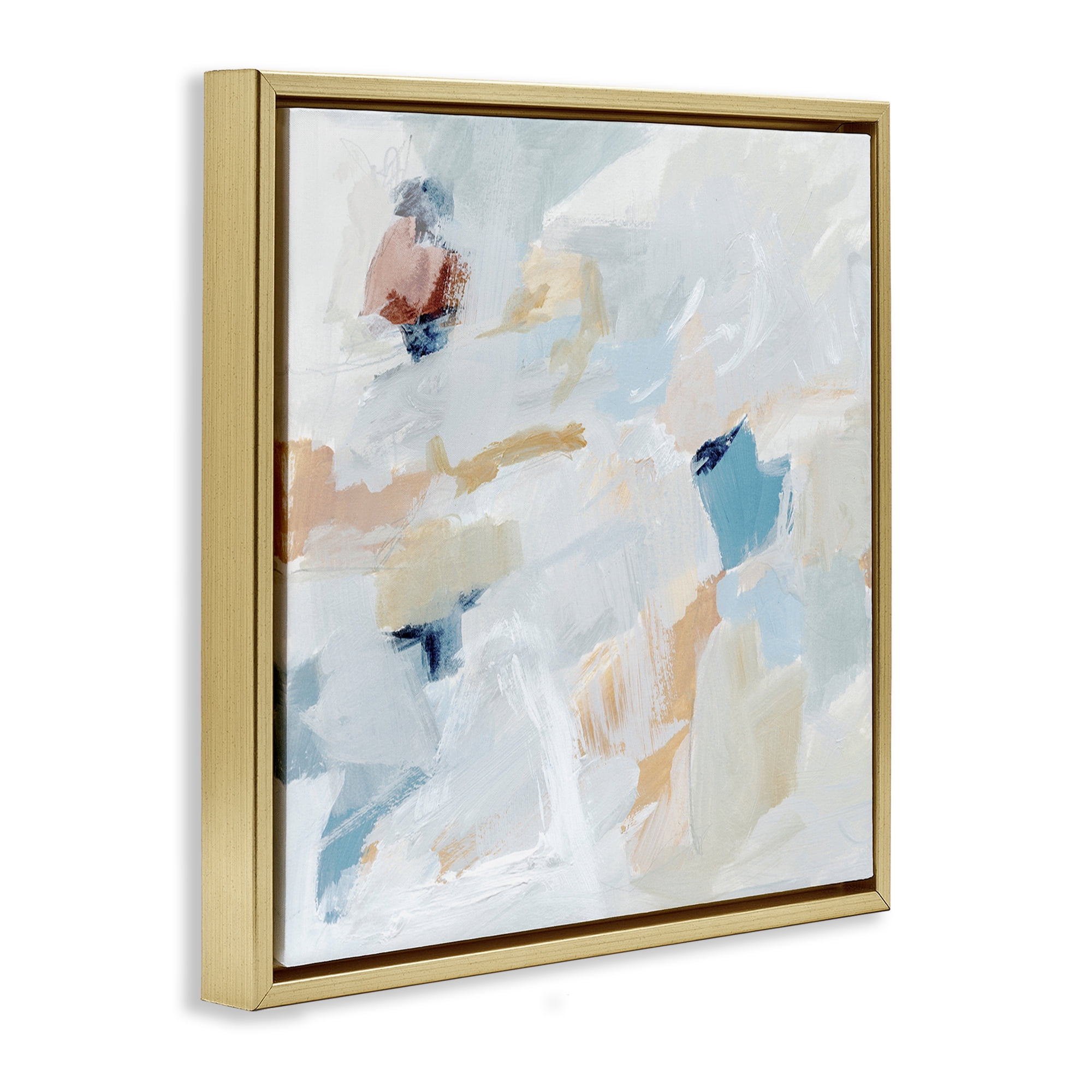 Stupell Industries Subtle Abstract with Blue Abstract Painting Gold Floater Framed Canvas Art Print Wall Art, 18 x 18