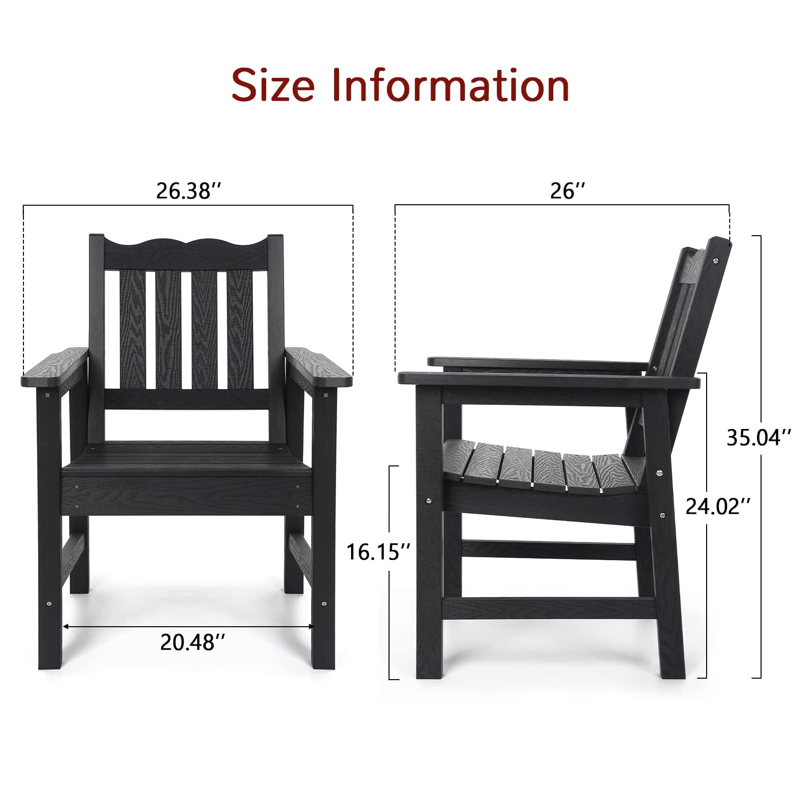 Stoog Patio Chair with Backrest, Oversized All-Weather Outdoor Dining Chair for Garden, Backyard, 400 lbs Weight Capacity, Black
