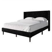 Castle Place Modern Wingback Corduroy Velvet Upholstered Twin Platform Bed, Black