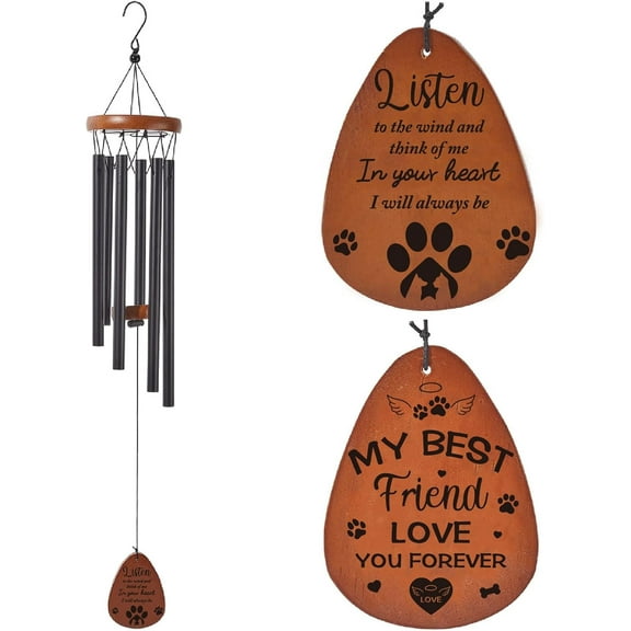 Paw Print Wind Chimes for Outside Dog Remembrance Gifts Pet Memorial Wind Chimes Pet Loss Passing Away Bereavement Remembrance Condolence Cherished Gift for Loss of Beloved Person Black