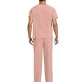 thumbnail image 4 of Men's Workwear Scrubs 2-Piece Set, Loose V-Neck Short Sleeve Multi-Pocket Top and Pants, Nursing Uniform For Medical Healthcare Duty,Pink,L, 4 of 4