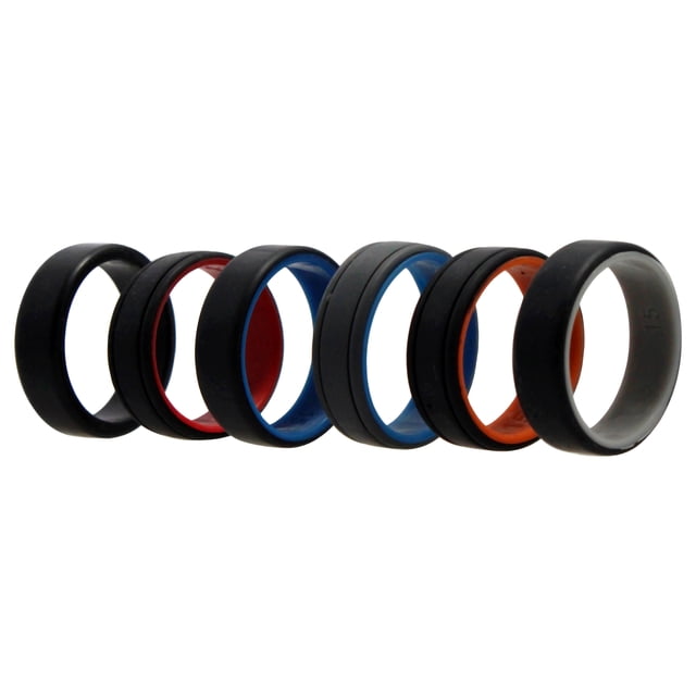 Juego de anillos de boda de silicona con líneas de 2 capas - Multicolor de ROQ para hombres - Anillo de 6 x 15 mm