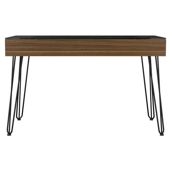 FM Furniture Kyoto 120 Modern Wood Desk with Abstract Steel Legs in Mahogany