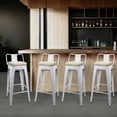 thumbnail image 3 of Leejay Furniture 30 inch Low Back Metal Barstool with Beige Linen Cushion,White(Set of 3), 3 of 5