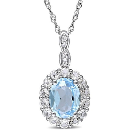 Tangelo 2-1/8 Carat T.G.W. Sky Blue and White Topaz and Diamond-Accent 14kt White Gold Vintage Oval Pendant, 17