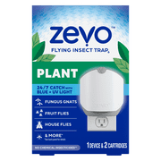 Zevo Plant Flying Insect Indoor Fly Trap: Easy & Mess-Free, Use Near Indoor House Plants - Light Trap Catches & Kills Fungus Gnats, House Flies, Fruit Flies (1 Plug in Device & 2 Cartridges)