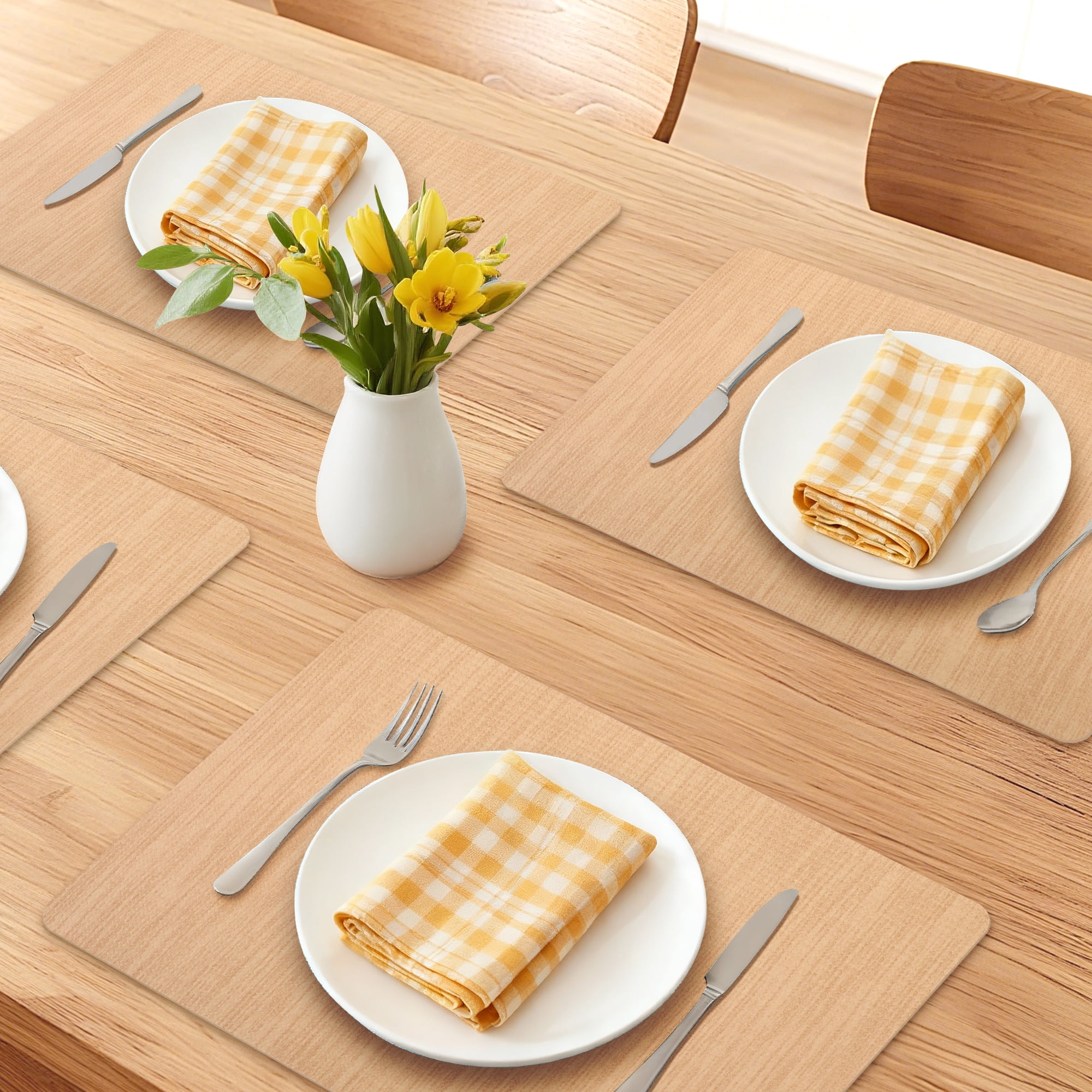 Unique Bargains 6pcs Faux Leather Table Mats for Kitchen Apricot 16.9"x11.8"