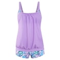 thumbnail image 2 of Minjewel Women's Tankini Top & High Waisted Shorts Set, Two Piece Bathing Suit for Women with Removable Bra Pads,Purple S, 2 of 4