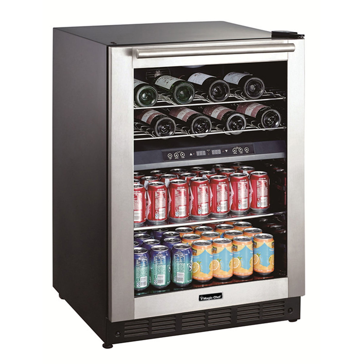 Magic Chef BTWB530ST1 New 24 inch Wide Dual Zone Wine and Beverage Cooler. Stainless Steel Built in Glass Door