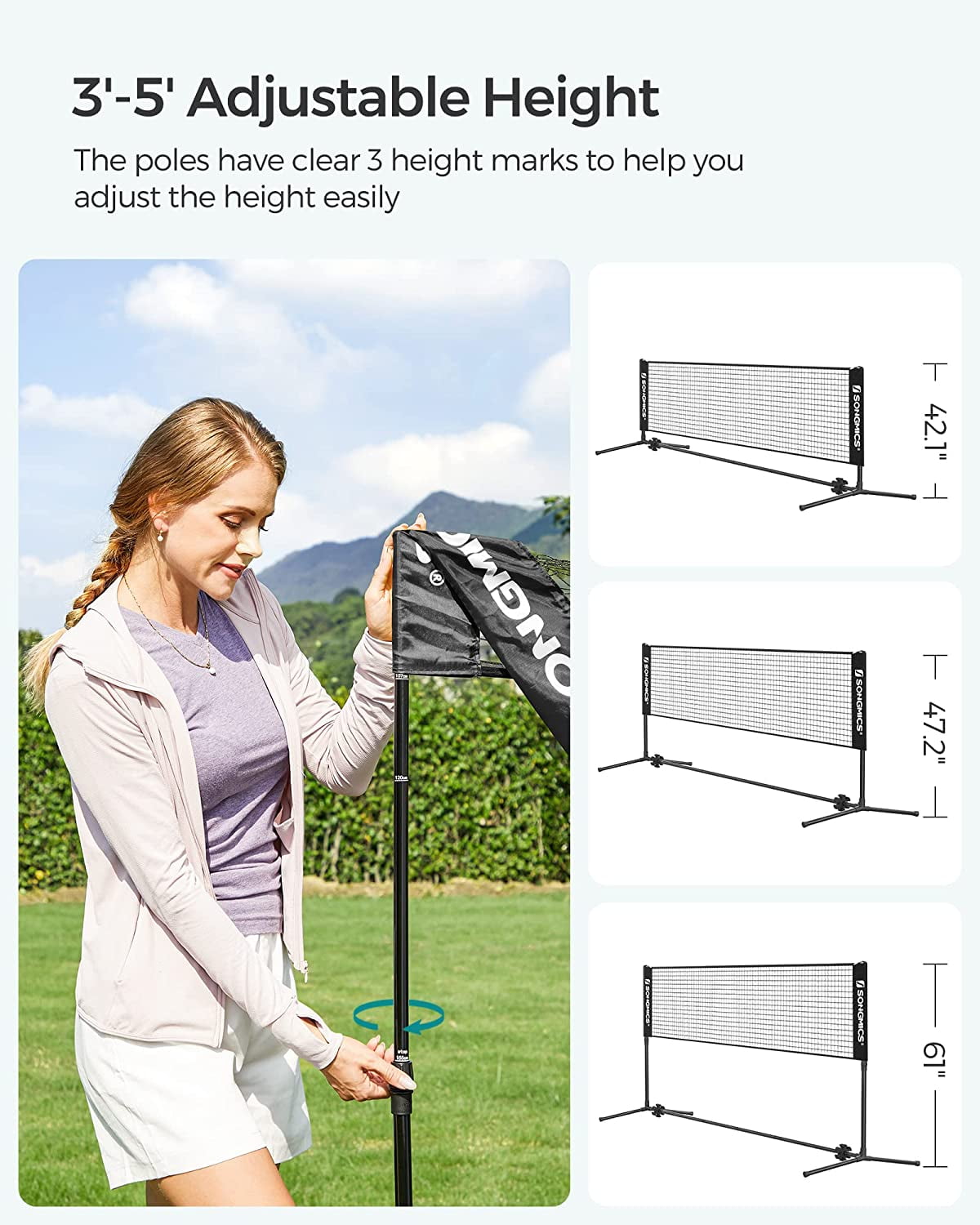 Badminton Net Set Portable Sports Set for Badminton Tennis Kids Volleyball Pickleball Easy Setup Nylon Net with Poles for Indoor Outdoor Court,16.5FT