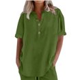 thumbnail image 4 of FAIWAD Linen Shirts for Women Button Up V Neck Loose Summer Short Sleeve Tops Dressy Casual Oversized Blouses, 4 of 6