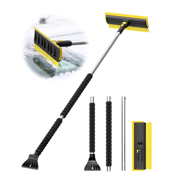 helloleiboo 2025 Extra Long 55.7" Ice Scrapers for Car Windshield Multi-Functional Detachable Car Ice Scraper with Foam Grip and 270 Pivoting Brush Head Snow Brush for SUV Truck Auto(Yellow)