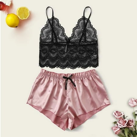 

Womens Underwear Women Lace Wireless Bra Lingerie Satin Shorts Underwear Plus Size Pajamas Underwear For Women Black 4Xl