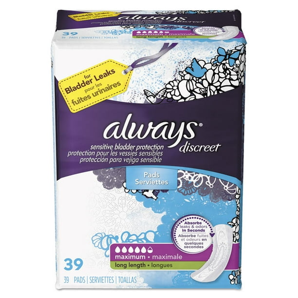 DISCREET SENSITIVE BLADDER PROTECTION PADS, HEAVY, LONG, 39/PACK, 3