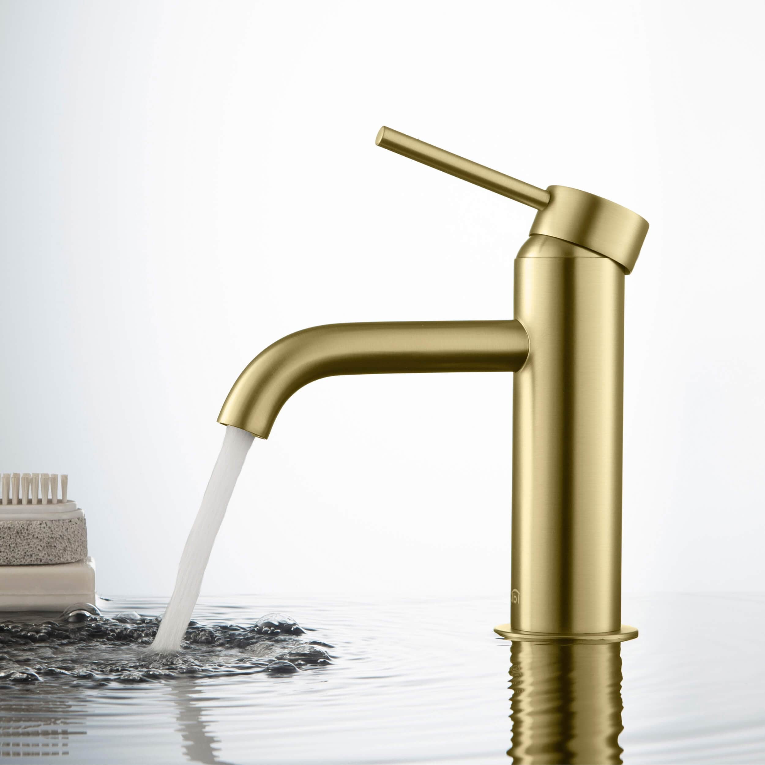 Kibi USA Lead Free Single Handle Bathroom Faucet with Water Hose Brush Gold W/Pop Up Drain Brushed