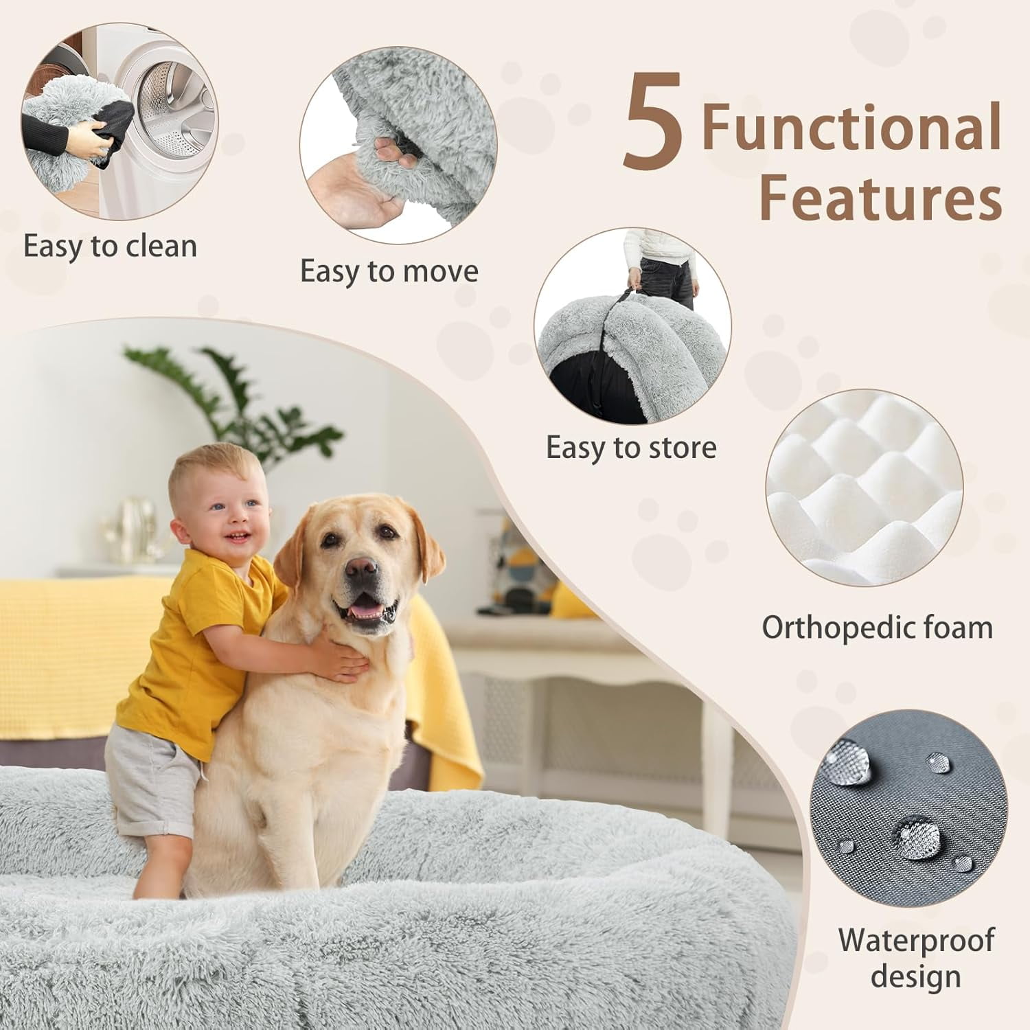 Oversize Memory Foam Human Dog Bed, with Pillow & Blanket, Gray 71"L x 45"W x 12"Th