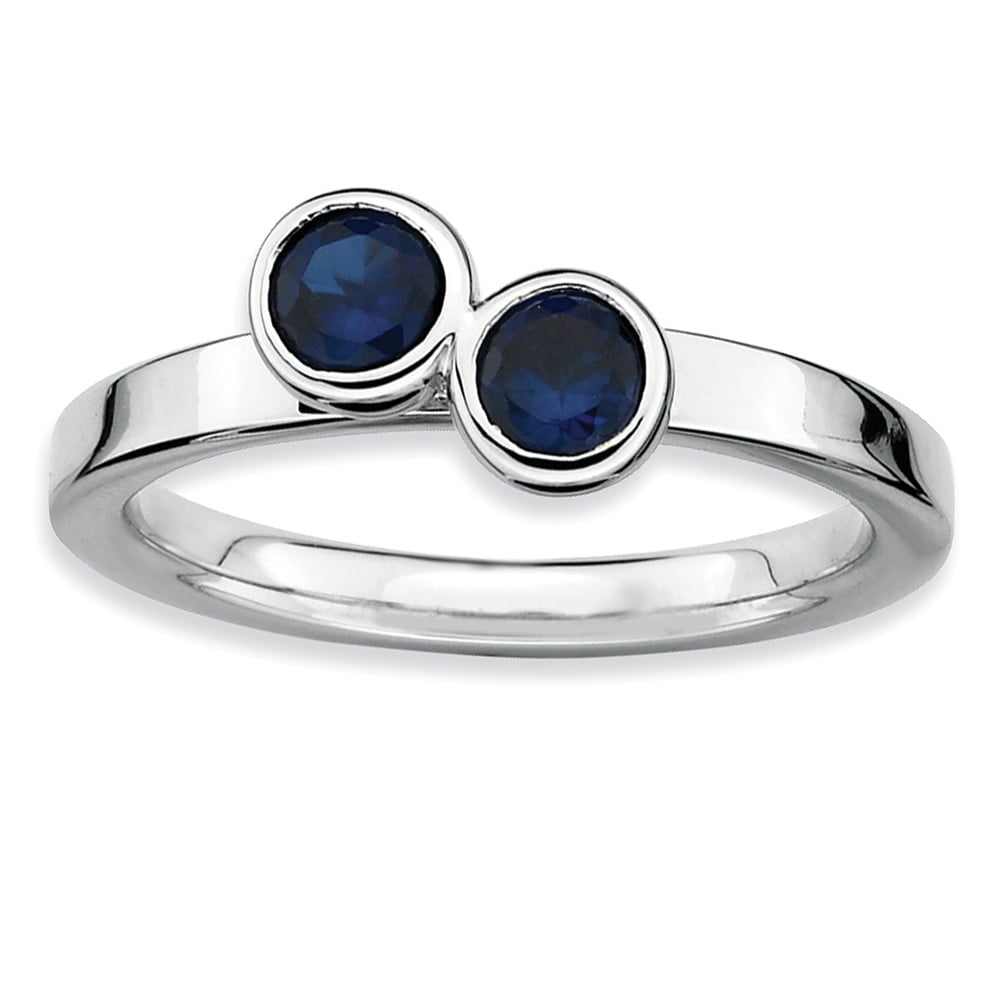 Solid 925 Sterling Silver Stackable Expressions Dbl Round Cr Simulated Sapphire and Diamond Ring 2.3mm Solid 925 Sterling Silver Stackable Expressions Dbl Round Cr Simulated Sapphire and Diamond Ring 2.3mm