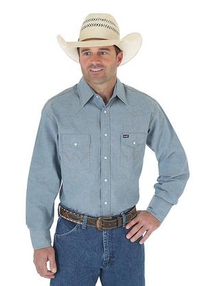 wrangler men's cowboy cut firm finish long sleeve work shirt