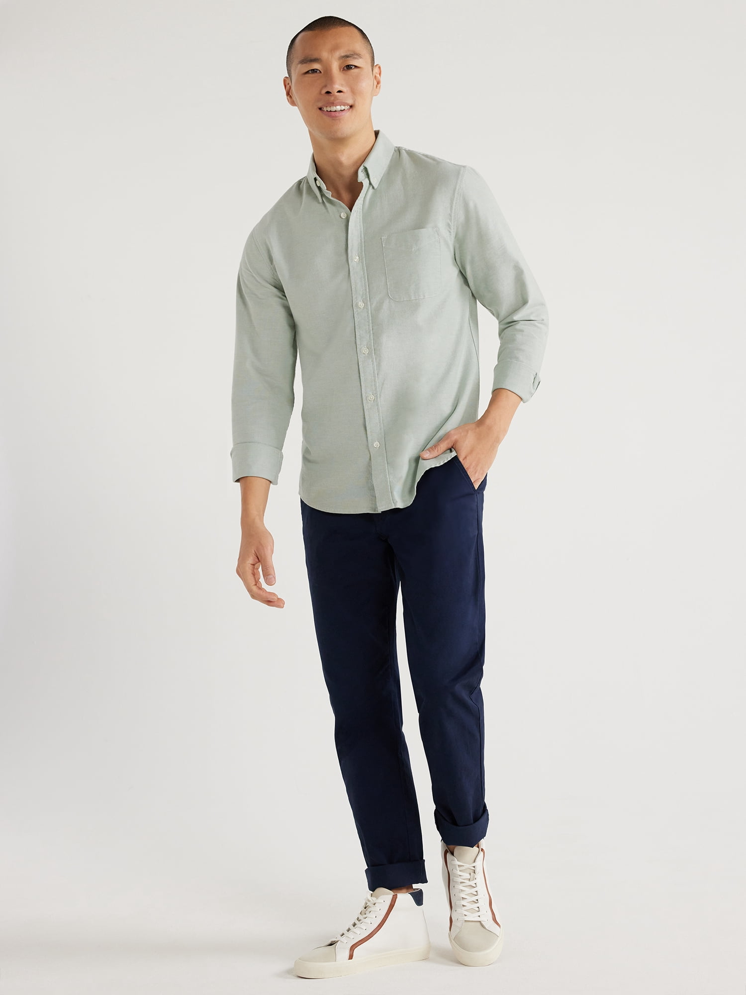 Free Assembly Men's Button Down Oxford Shirt with Long Sleeves, Sizes S-3XL
