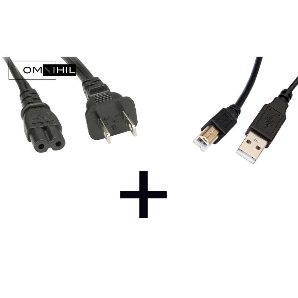 OMNIHIL 2.0 USB + AC Power Cord for HP Photosmart 1115, 1218, 5510