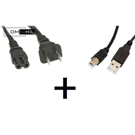 OMNIHIL 2.0 USB + AC Power Cord for HP Deskjet 920c, 932c, 935c, 940c, 952c, 990c, GT 5810, GT 5820, 5520, 5640, 6520, 9300, 3020A, B611 Printers