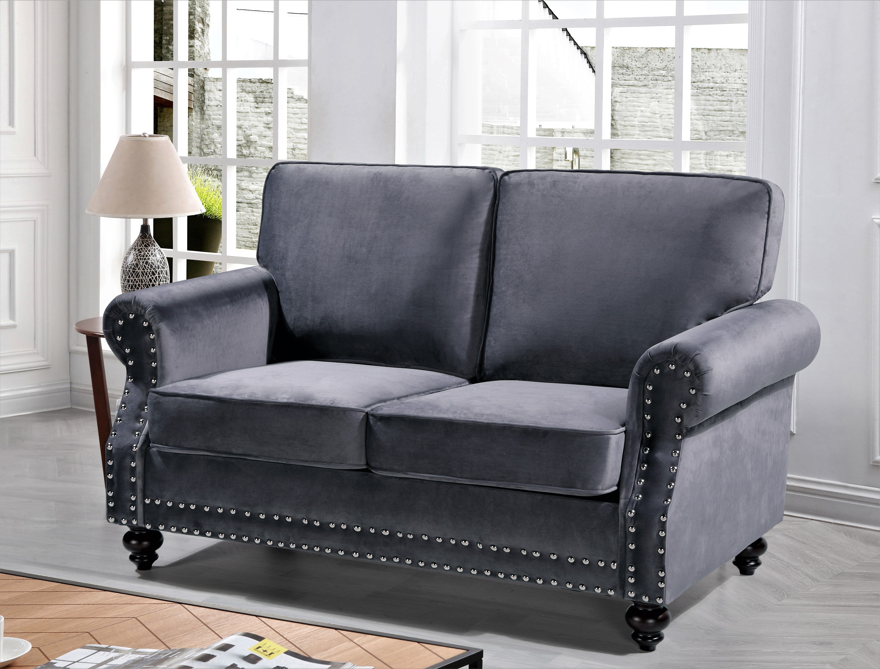 Uspridefurniture Feingold 2Pcs Velvet Living Room Set, Gray