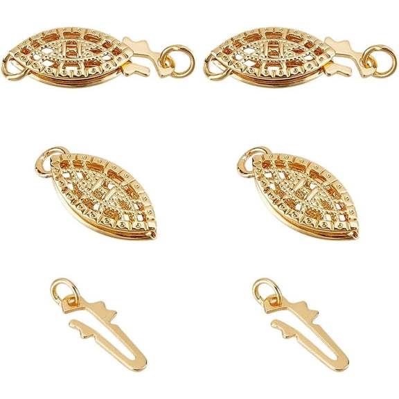 2 Pcs Brass Pearl Filigree Necklace Clasp 15mm Gold Plated Oval Filigree Fish Hook Clasp Horse Eye Jewelry Slide Clasps Bracelet Connectors for Necklace Bracelet Chain Jewelry Making for DIY