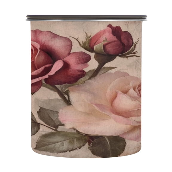 Wobogo Vintage Rose Food Storage Jars 304 Food Grade Stainless Steel Canisters With Vacuum Airtight Lids for Coffee Snacks Nuts Cereal 900ML