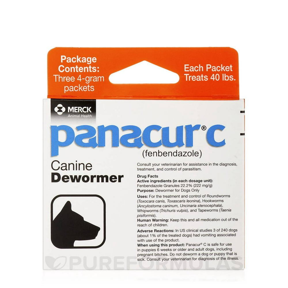 Panacur C Dewormer (Fenbendazole) for Dogs, Three 4Gram Packets (40