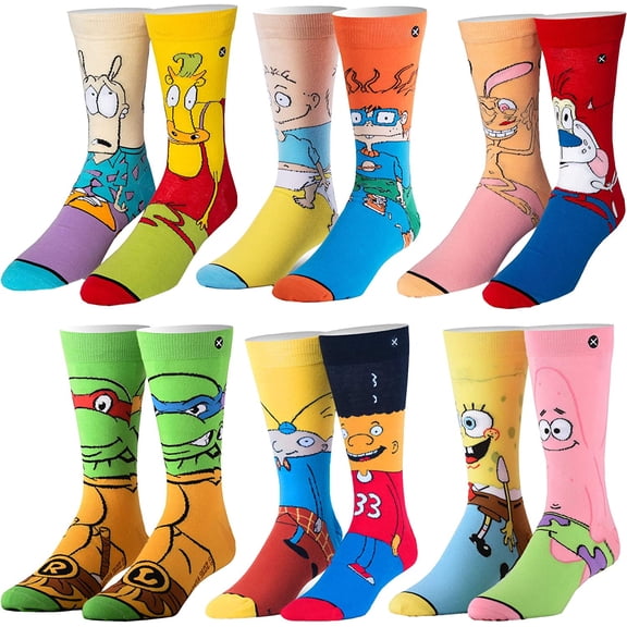 Cool Socks – Nickelodeon Cartoon 6-Pack Novelty Crew Sock Bundle Large – Soft Cotton Blend – Fun TV