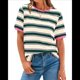 thumbnail image 2 of Camisetas de Corta con Bloques de Color A Rayas, Rosa y Verde, Talla L, 2 of 7