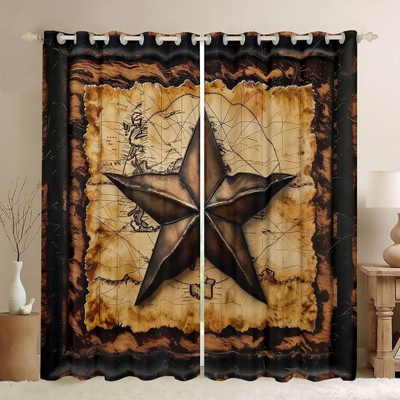 Homewish Texas Stars Black Out Curtains for Kids Teens Adults,Black Brown Curtains Pack of 2 (42x63 Each),Retro Vintage Bedroom Curtains,Breathable Room Decor