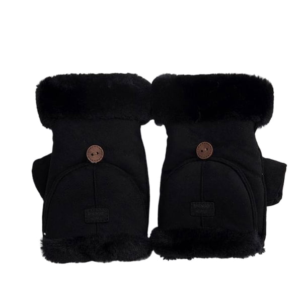 Sonducket Guantes de imitación para mujer, manoplas acogedoras para invierno, cálidos, sin dedos, , mitones peludos para el frío guantes y mitones Negro